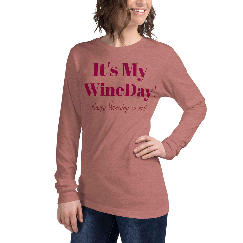 Unisex t-shirt with playful “It’s My Wineday, Happy Wineday to Me” text; styled for wine lovers celebrating solo or in tasting rooms,.